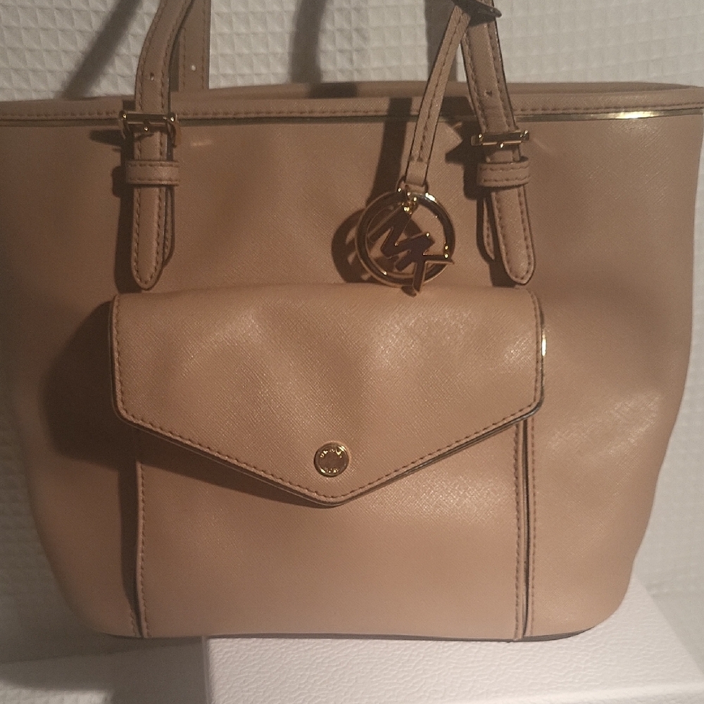 Michael Kors Tan Structured Tote with Gold Accents